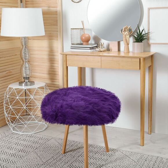 Faux Fur Round Rug Fluffy Area Rugs for Bedroom 2 x 2 Feet Purple - Picture 3 of 6